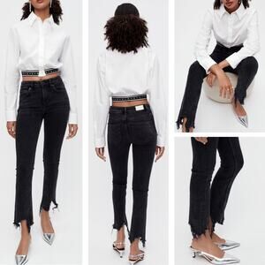 MAJE Anthracite Straight Cut Ripped Jeans Size XL